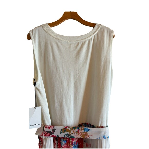 For Cynthia Cream & Floral Pleated Sleeveless Midi Tank Dress Lined NEW SZ 2X‎ - Picture 8 of 11